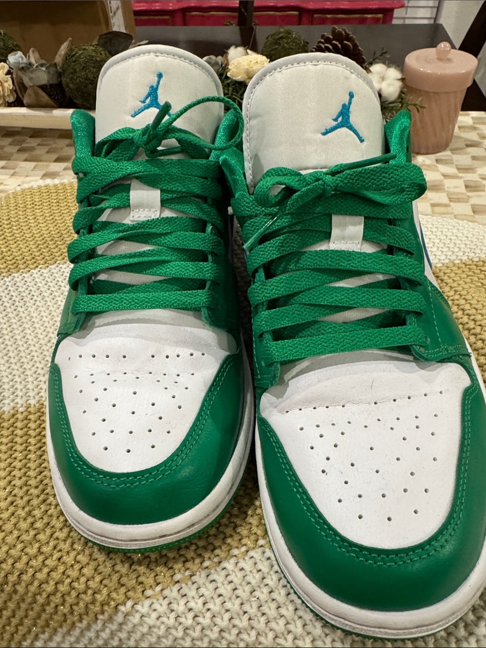Air Jordan women’s mid-Top Sneakers in White and Green